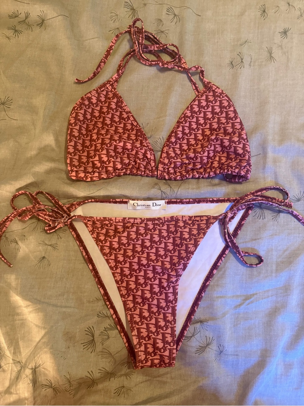 Dior Pink Monogram Triangle String Bikini